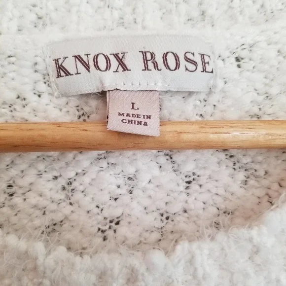 Knox Rose Women's Colorblock Eyelash Long Sleeve Sweater Size Large Cream Cozy - Picture 3 of 7